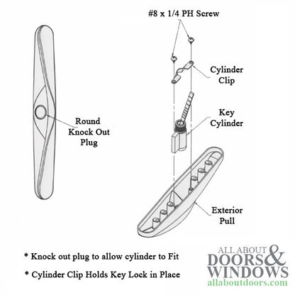 Andersen 100 series Tulsa handleset for Patio Gliding Door - White / White
