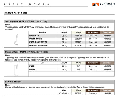 Andersen - Perma-Shield Gliding Doors Glazing Bead, PSPD 1 S