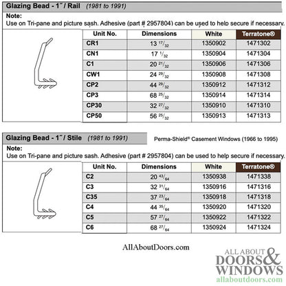 Andersen Casement and Picture Window Vinyl Bead for 1" Insulated Glass 20-21/32" - Terratone