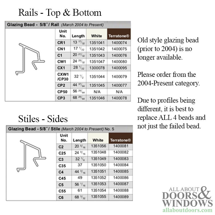 Andersen Glazing Bead, Perma-Shield Improved/E-Z 400 Series, 5/8" CXW1/CP30, 32-1/2" - Terratone