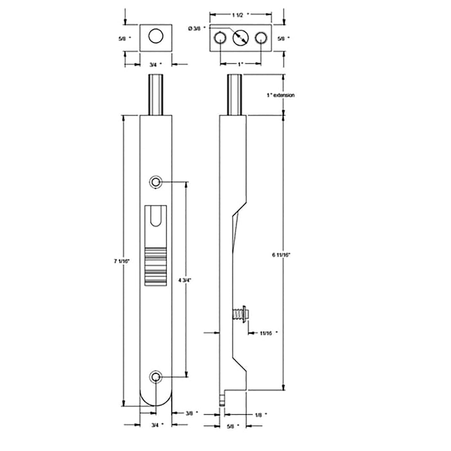 7 Inch Heavy Duty Flush Bolt, Solid Brass - Polished Brass