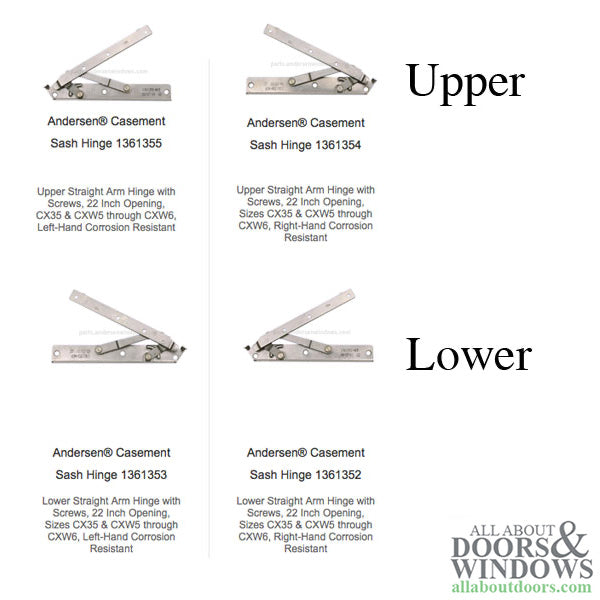 Andersen 22 Inch Enhanced Casement Corrosion Resistant Straight Arm Sill Hinge, Right