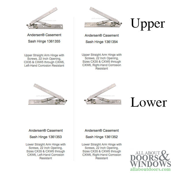 Andersen 22 Inch Enhanced Casement Corrosion Resistant Straight Arm Head Hinge, Right