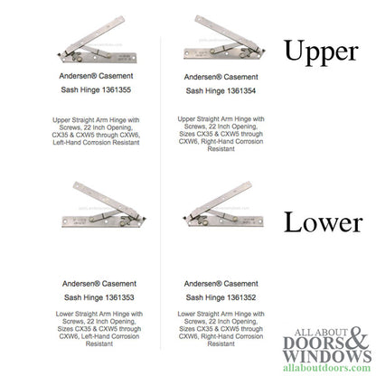 Andersen 22 Inch Enhanced Casement Corrosion Resistant Straight Arm Head Hinge, Right