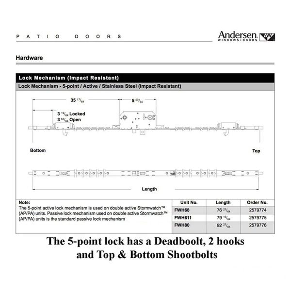 Andersen Stormwatch 5-Point Lock AP/PA - FWH68 Door