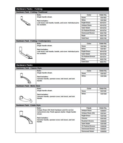Andersen Casement Window - 200/400 Series - Hardware Pack -