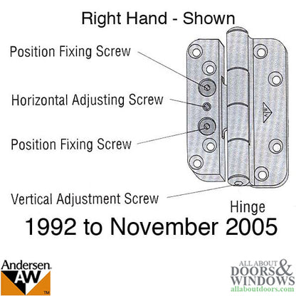 Discontinued - Andersen 1992-2005 Frenchwood door Hinge - Right Hand - Bright Brass