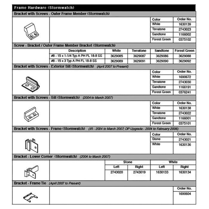 Andersen Tilt-Wash/Stormwatch Frame Bracket w/ Screws - Stone