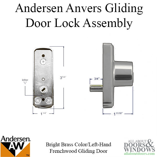 Andersen Frenchwood Gliding Door Anvers Keyed Lock - Left Hand - Bright Brass