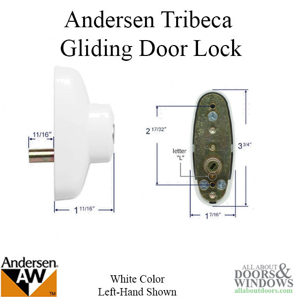 Keyed Lock Assembly, Andersen Tribeca Gliding Door, LH - White