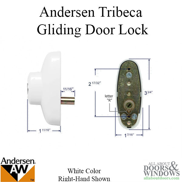 Keyed Lock Assembly, Andersen Tribeca Gliding Door, RH - White