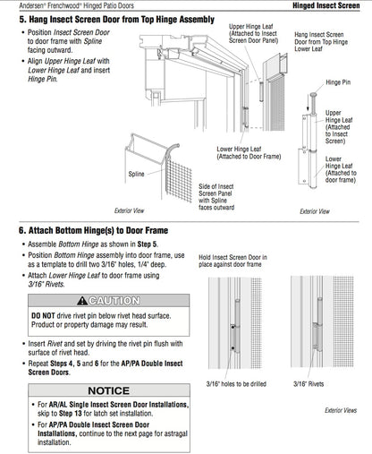 Andersen Leaf Hinges Upper and Lower Hinged Screen Door White