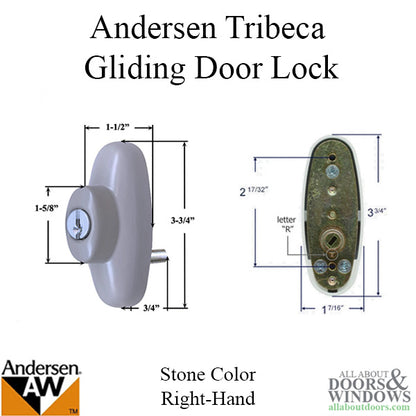 Andersen Right Hand Exterior Tribeca Lock with Keys for Frenchwood Gliding Door - Stone