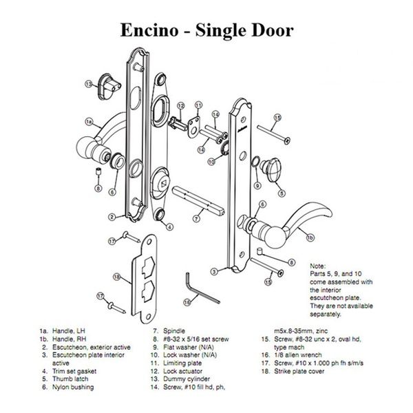 Andersen Encino Hardware Kit, Active Single Door - Distressed Nickel