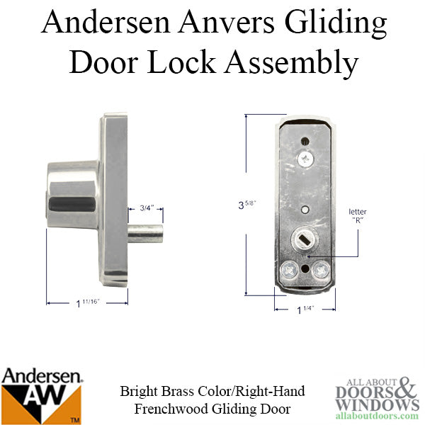 Andersen Window-Frenchwood Gliding Door-Keyed Lock, Anvers - RH - Bright Brass