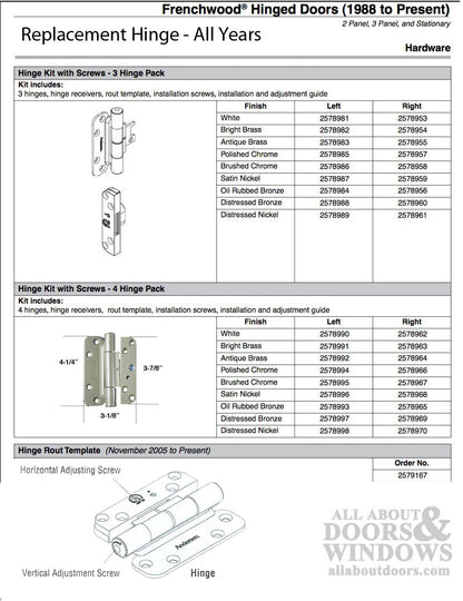 Andersen Single Hinge, Left Hand (2005-Present) - Polished Chrome