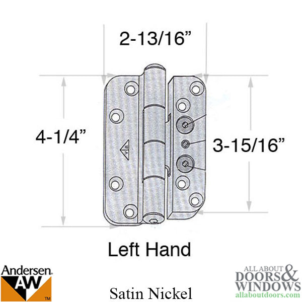 Discontinued - Andersen 1992-2005 Hinge, Left Hand - Brushed/Satin Nickel