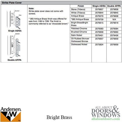 Andersen Strike Plate Cover, Active Door - Bright Brass