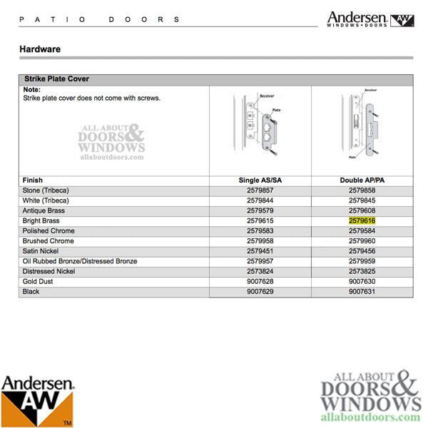Andersen Strike Plate Cover, AP/PA Door - Bright Brass