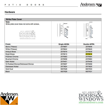 Andersen Strike Plate Cover, AP/PA Door - Bright Brass