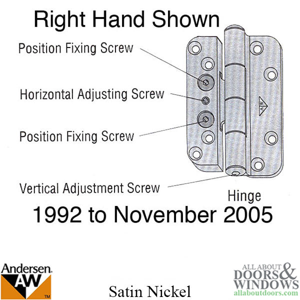 Discontinued - Andersen 1992-2005 Hinge, Left Hand - Brushed/Satin Nickel