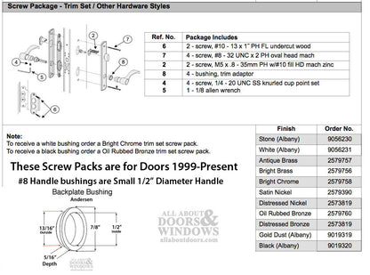 Bushing Screw Pack 1/2 Diameter. Handle, Andersen Newbury S