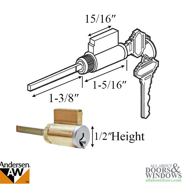 Andersen Gliding Door Cylinder and Keys, 6 Pin Schlage - Bright Brass