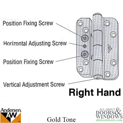 Discontinued - Andersen 1992-2005 Frenchwood door Hinge, Right Hand - Goldtone