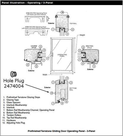 Hole Plug, Andersen PSII Gliding Doors - Tandem Roller Adjus