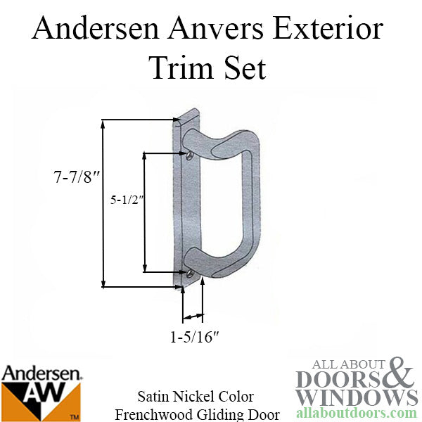 Andersen Frenchwood Gliding Door Trim Hardware, Anvers 2 Panel Exterior - Satin Nickel