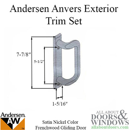 Andersen Frenchwood Gliding Door Trim Hardware, Anvers 2 Panel Exterior - Satin Nickel