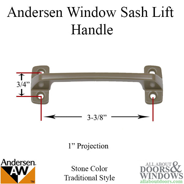 Andersen Double Hung Window Sash Lift/Handle - 4 Screw Holes, Stone