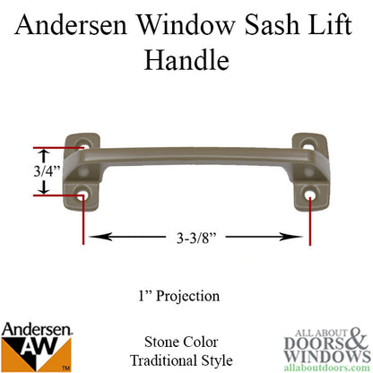 Andersen Double Hung Window Sash Lift/Handle - 4 Screw Holes, Stone