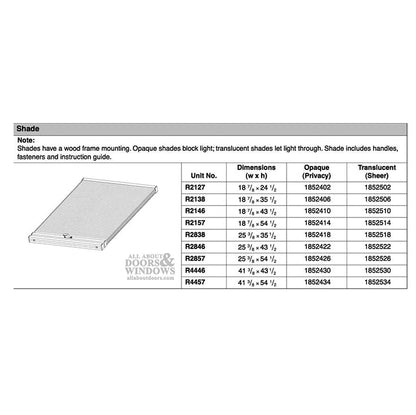 DISC - Andersen Roof Window Shade - Opaque - 41-3/8 X 43-1/2