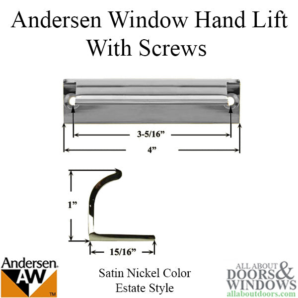 Andersen Tilt-Wash (DC) and Tilt-Wash (TW) Windows - Estate Hand Lifts w/ Screws - Satin Nickel