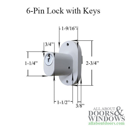 Andersen Exterior 3-Panel Patio Door Lock with Keys, 6 Pin Schlage - White