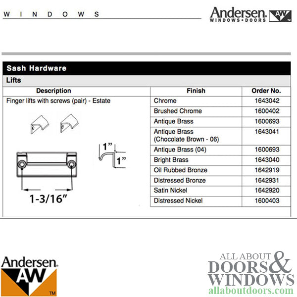 Andersen Estate Finger Lift, Tilt-Wash DC and Tilt-Wash - Pair - Bright Brass