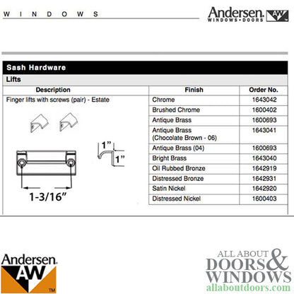 Andersen Estate Finger Lift, Tilt-Wash DC and Tilt-Wash - Pair - Bright Brass