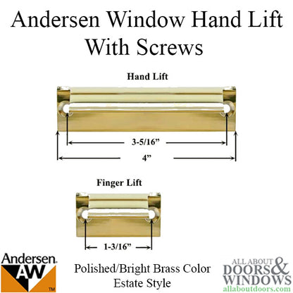 Andersen Estate Hand Lift, Tilt-Wash (DC) and Tilt-Wash (TW) Windows - Bright/Polished Brass