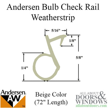Andersen Window Weatherstrip, Offset Bulb, Narroline, 72 in