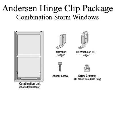 Andersen Hinge Clip Package - Narroline, Woodwright, Tilt-Wash Combination Storm Windows - White