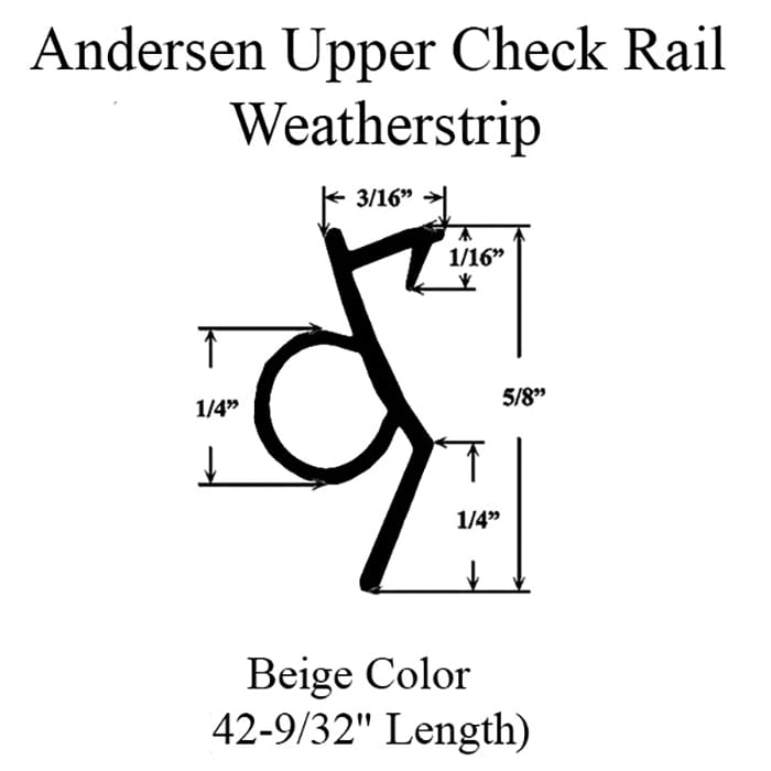 Andersen Upper Check Rail TW38 Weatherstrip 42-9/32 Length