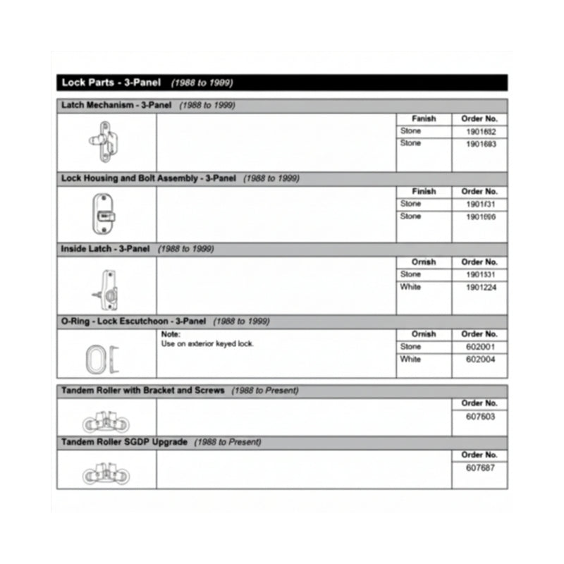 Andersen 3 panel door Latch Mechanism - Stone