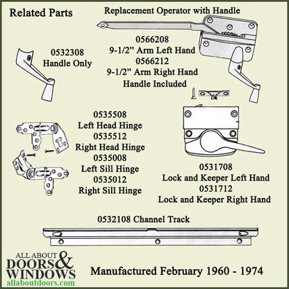 Discontinued Andersen Right Hand Operator, 9-1/2 Inch Arm, Round Shoe - Bronze