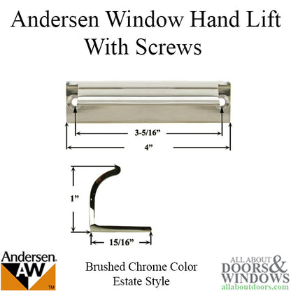 Andersen Tilt-Wash DC and Tilt-Wash - Estate Hand Lifts w/ Screws, Pair - Brushed Chrome