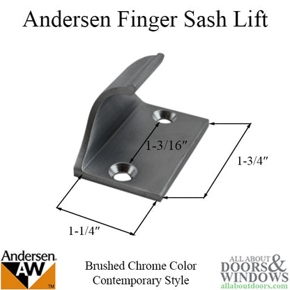 Andersen Contemporary Finger Sash Lifts / Pulls, Metal - Brushed Chrome