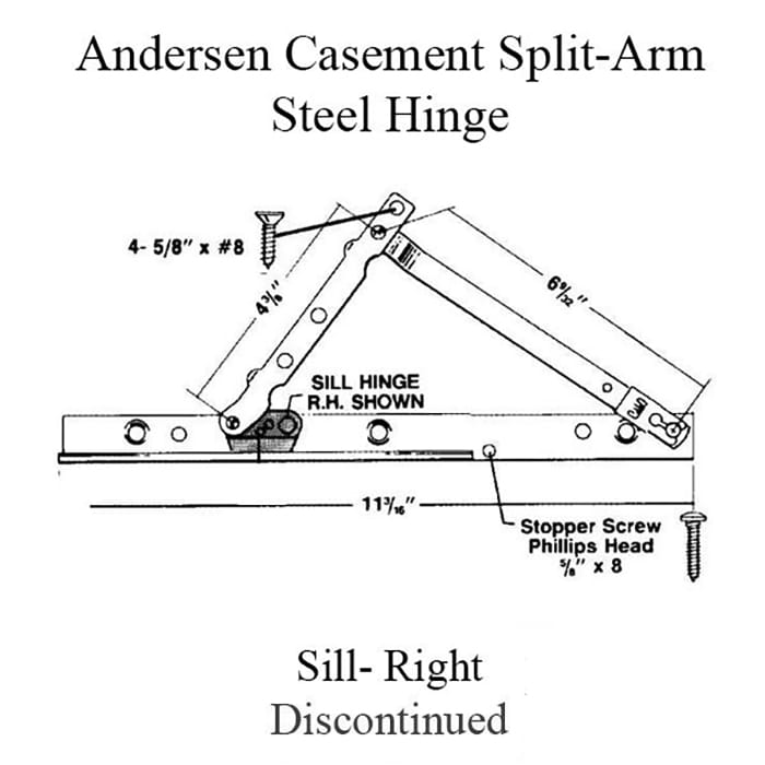 Discontinued - Andersen Perma-Shield Right Hand Split Arm Sill Hinge 1982-1995