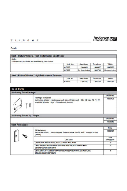 Andersen Window Stationary Sash Package, PS Improved/E-Z Cas