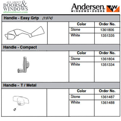 Andersen Casement Window Crank/Handle - T/Metal - Stone
