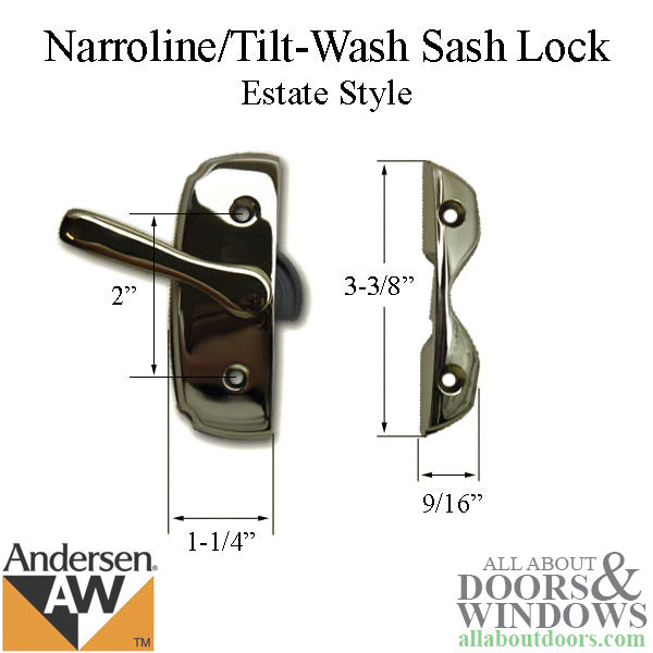 Andersen Narroline/Tilt-Wash Sash Lock, Estate Style - Antique Brass